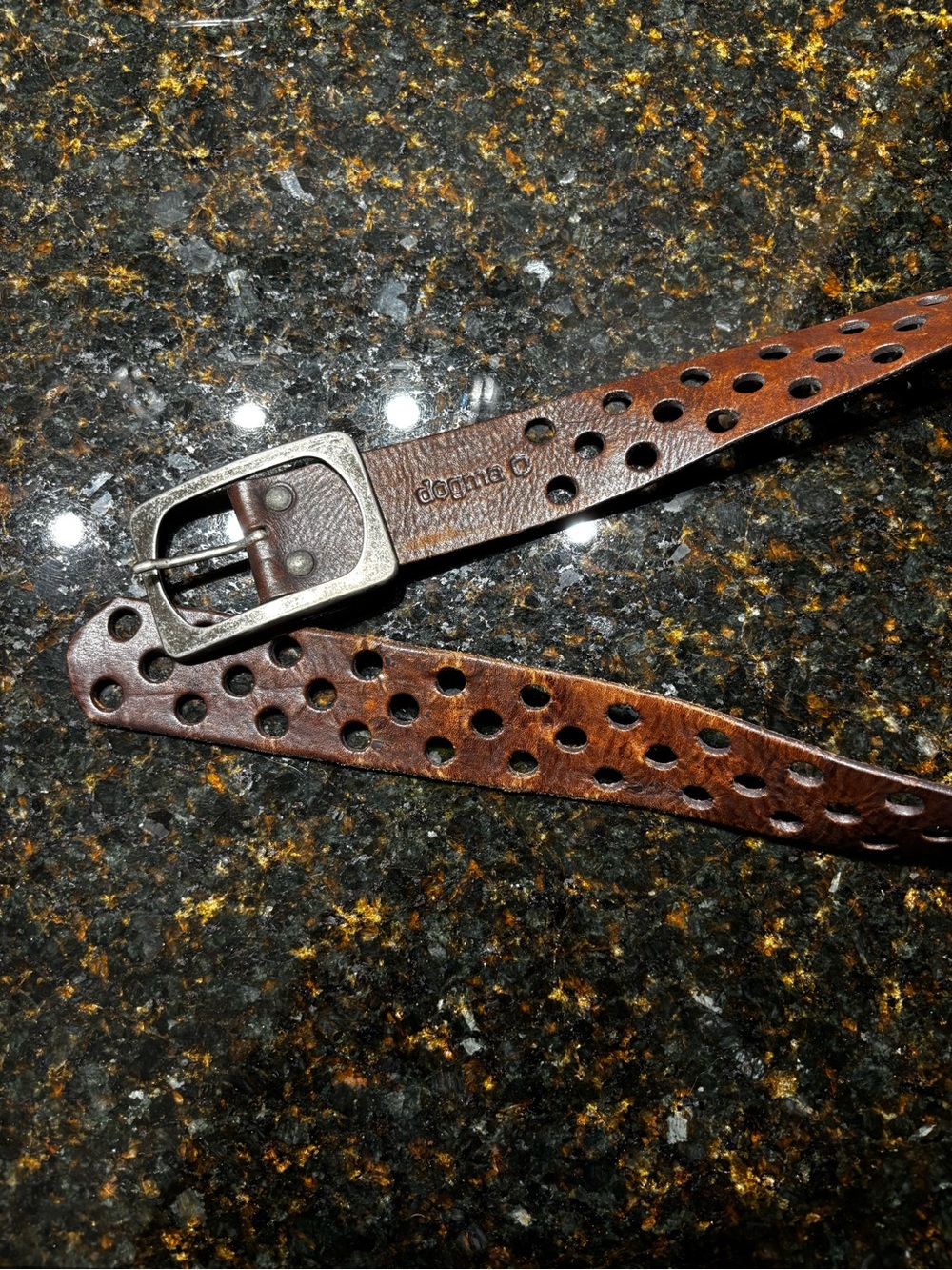 Leather Belt- Hole-Punch Brown - Picture 3 of 4